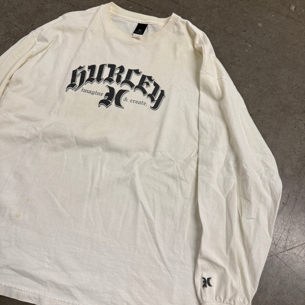 Hurley Mens‎ Long Sleeve Graphic T-Shirt Cream XL Imagine & Create Surf Tee